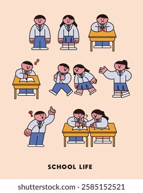 Illustration of school life characters of students wearing school uniforms