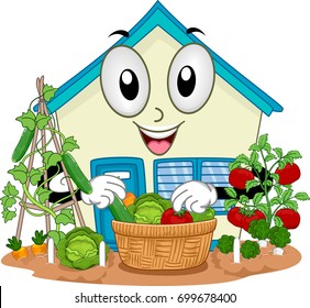 Illustration of a School Mascot Harvesting Vegetables from its Garden