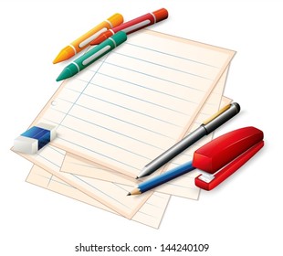 Illustration of the school materials on a white background