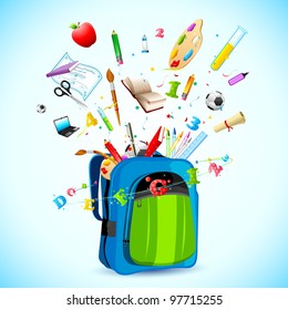 illustration of school object popping out from school bag