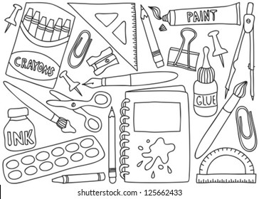 Illustration of school or office supplies - drawings on white background