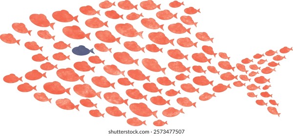 Illustration of a school of small fish forming a large fish