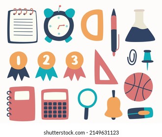 Illustration of School Stationery on White Background.