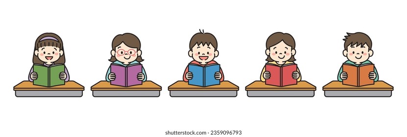 Ilustración de los estudiantes de las escuelas leyendo libros