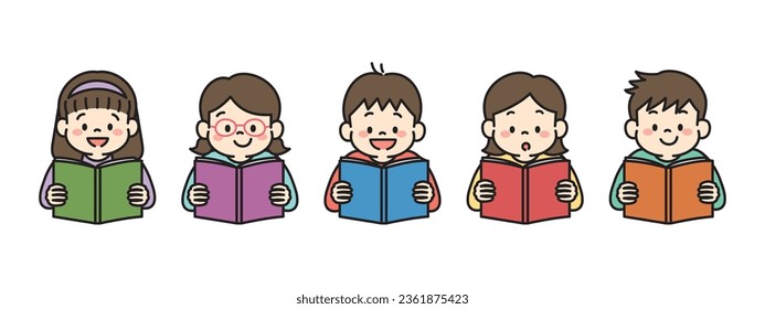 Illustration of school students reading books