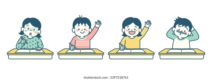 Illustration of school students studying in a classroom