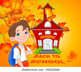 Illustration of schoolboy goes to school 