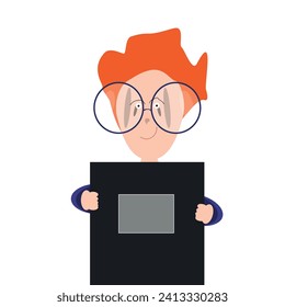 illustration of a schoolboy holding a notebook for classes