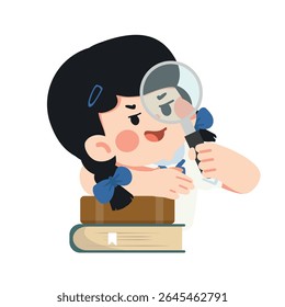 Illustration of Schoolgirl with Magnifying Glass cartoon