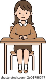 Illustration of a Schoolgirl Sitting at a Desk