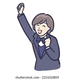 Illustration of schoolgirl in uniform jubilant