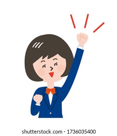 Illustration of a schoolgirl who raises her left hand