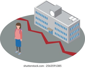 Illustration of a school-refusing female elementary school student