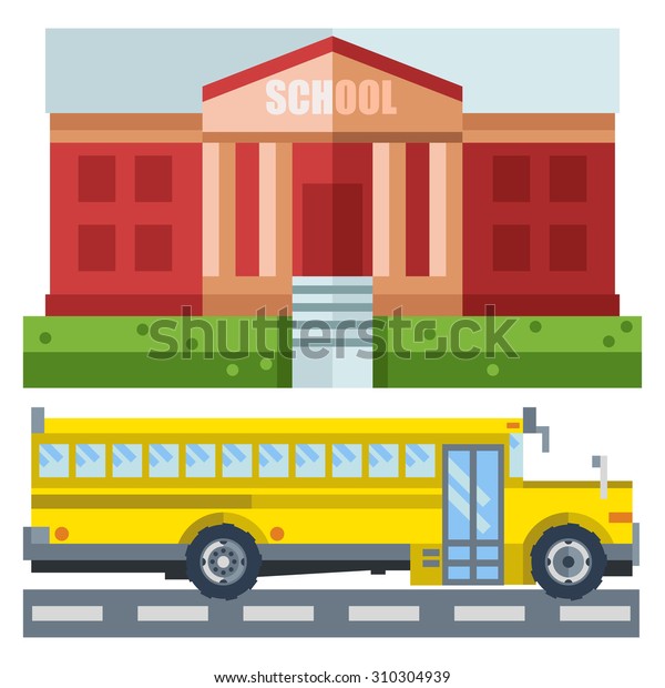 Illustration of schools\
and school bus is perfect for the beginning of the school year.\
Performing a cartoon-style, All pohrupovanno on separate layers\
without errors.