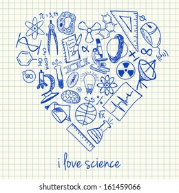 Illustration of science doodles in heart shape
