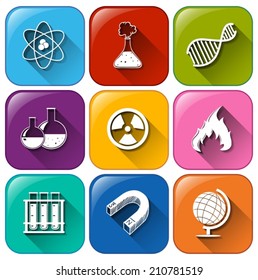 Illustration of the science object icons on a white background