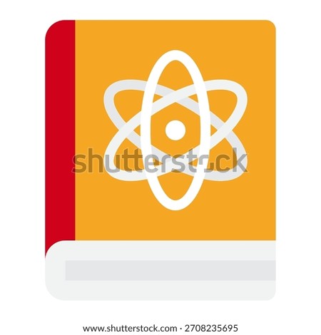 Illustration of a science textbook featuring an atomic structure icon, ideal for educational, STEM, or scientific content.