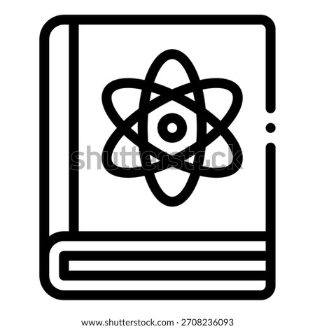 Illustration of a science textbook featuring an atomic structure icon, ideal for educational, STEM, or scientific content.