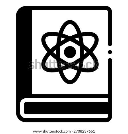 Illustration of a science textbook featuring an atomic structure icon, ideal for educational, STEM, or scientific content.