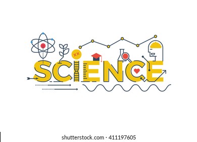 Illustration of SCIENCE word in STEM - science, technology, engineering, mathematics education concept typography design with icon ornament elements