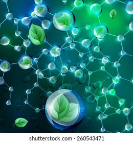 The illustration of scientific background with transparent molecules. Ecology and biochemistry concept.