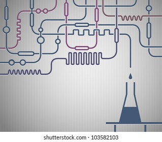 Illustration of scientific laboratory with flask