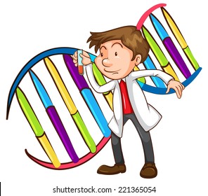 Illustration of a scientist and DNA