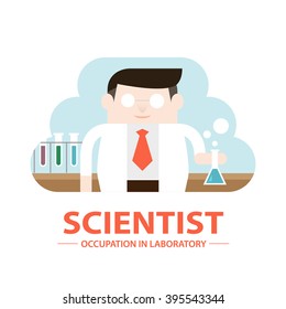 Illustration of scientist in laboratory. Vector illustration flat style.