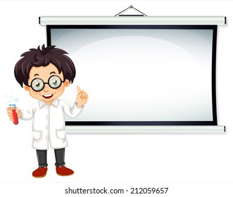 Illustration of a scientist standing in front of a projector