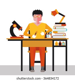 illustration of a scientist in the workplace in vector format eps10