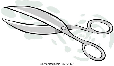 Illustration of a scissor cutting papers	