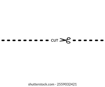 Illustration of scissors and cut lines.　Dashed line.　Dotted line.　The characters are written in Japanese as cut lines.