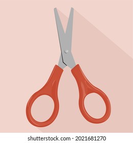 illustration of scissors on a reddish yellow background.  Colorful graphic vector illustration