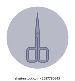 Illustration of scissors on soft gray round shape. Hairdresser and hair salon concept