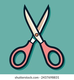 An illustration of scissors on a turquoise background is depicted in vector graphics in vector style.