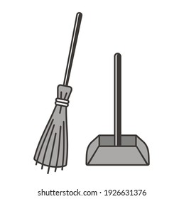 illustration of scoop trash and broomsticks.