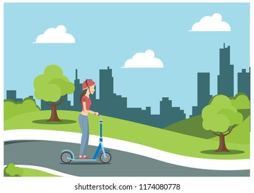 illustration of scooter in the park, vector illustration