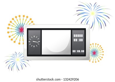 Illustration of a scoreboard with fireworks on a white background