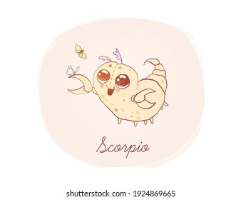 Illustration of Scorpio in cartoon style. Zodiac vector illustration for kids. One of 12  in collection for your design of astrology calendar or horoscope