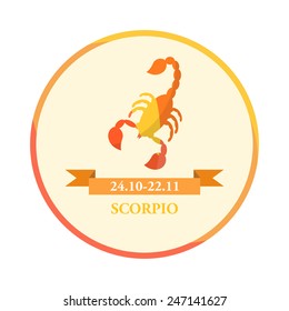 Illustration of scorpio with text and ribbon. Zodiac signs icon