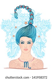 Illustration of Scorpio zodiac sign as a beautiful girl. Vector illustration.