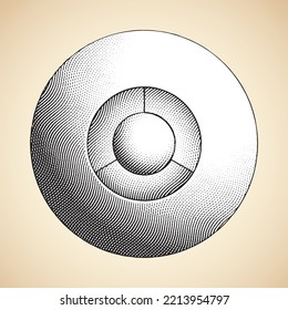 Illustration of Scratchboard Engraved Abstract Round Shape with White Fill isolated on a Beige Background