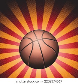 Illustration of Scratchboard Engraved Basketball on Striped Background