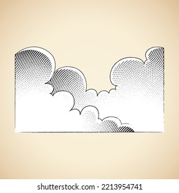 Illustration of Scratchboard Engraved Illustration of Clouds with White Fill isolated on a White Background