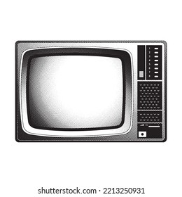 Illustration of Scratchboard Engraved CRT TV isolated on a White Background