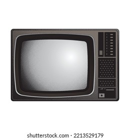 Illustration of Scratchboard Engraved CRT TV with Colorful Fill isolated on a White Background