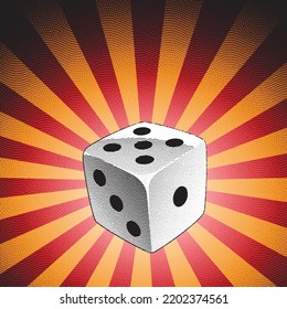 Illustration of Scratchboard Engraved Dice on Striped Background