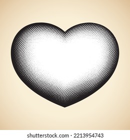 Illustration of Scratchboard Engraved Heart Shape with White Fill isolated on a White Background