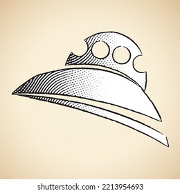 Ilustración del icono grabado en el tablero de cráter de un barco extranjero con relleno blanco aislado en un fondo beige