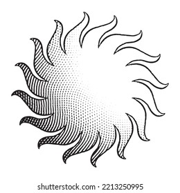 Illustration of Scratchboard Engraved Icon of Sun isolated on a White Background